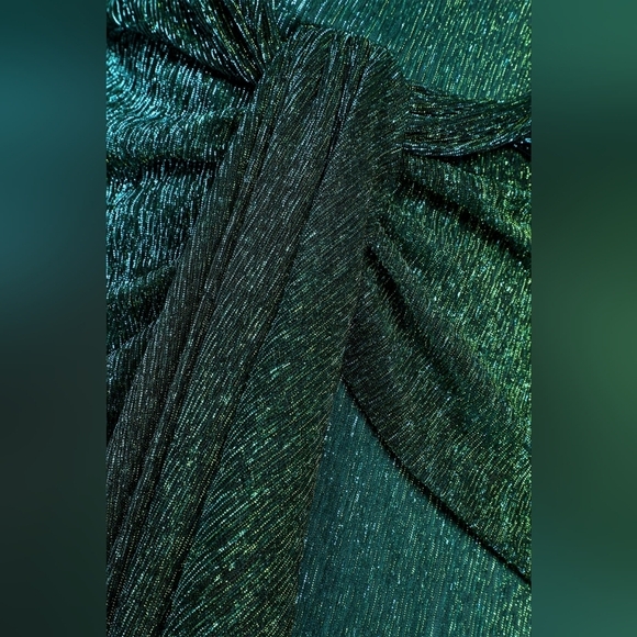 Lulus Glamorous Glitz Shiny Teal Green One-Shoulder Maxi Dress S Wedding Party - Picture 6 of 10